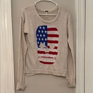 Beige Skull American Flag Sweater
